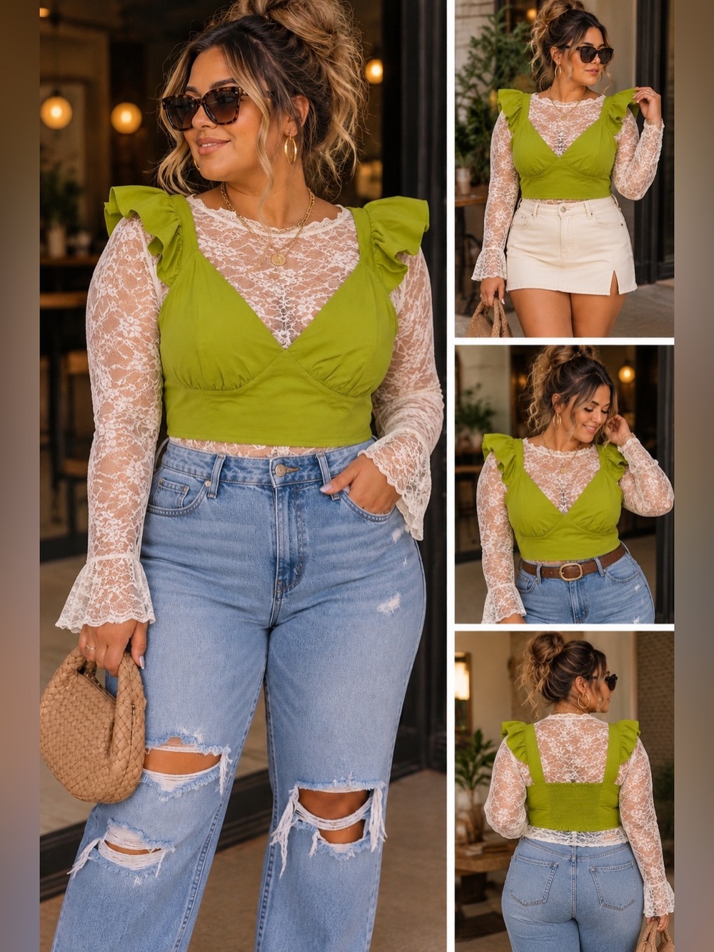 Women's Lime Green Ruffle Crop Top